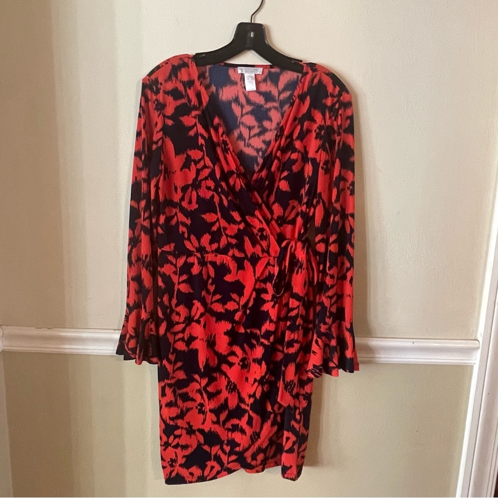 London times navy and red print dress size 10P